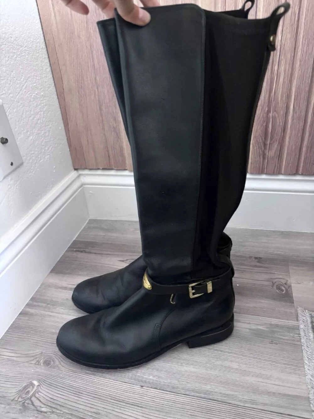 Michael Kors Black Knee Boots Size 10 Gold Logo